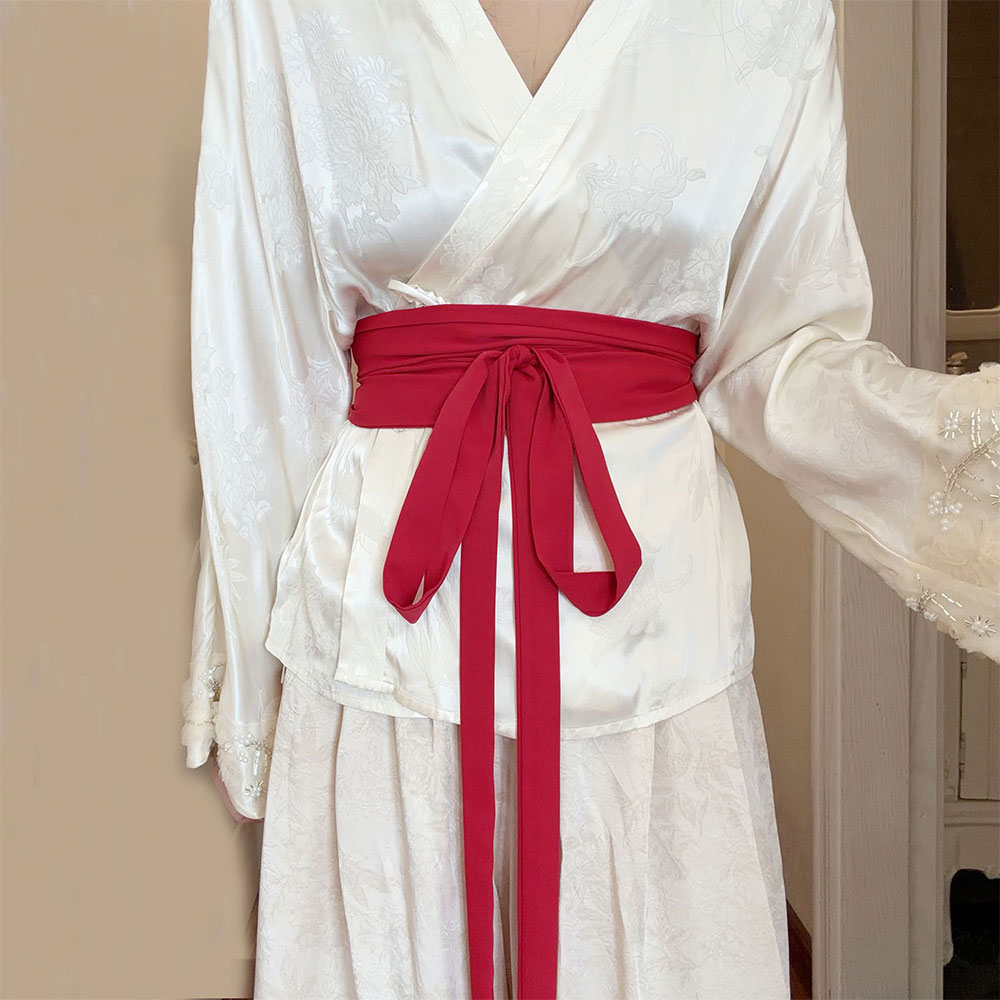 Ceinture Hanfu en tissu mousseline, ceinture large en satin de soie couleur unie, ceinture décorative en coton et lin avec nœud papillon