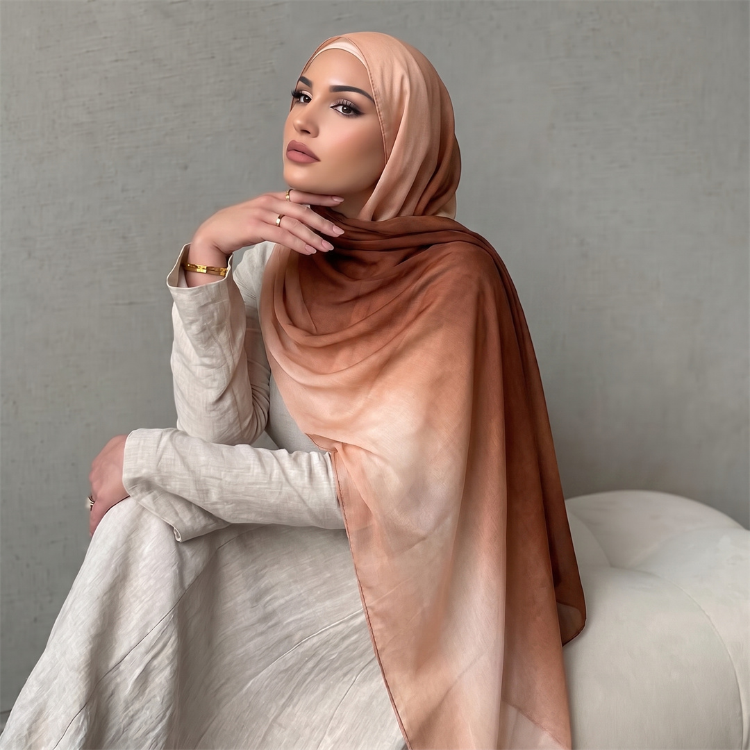 Foulard Hijab en Rayonne Imprimé Effet Encre Fluide Tendance, Doux et Léger, pour Femme Musulmane, Respirant, Turban Quotidien Islamique, Châle Idéal pour Cadeau