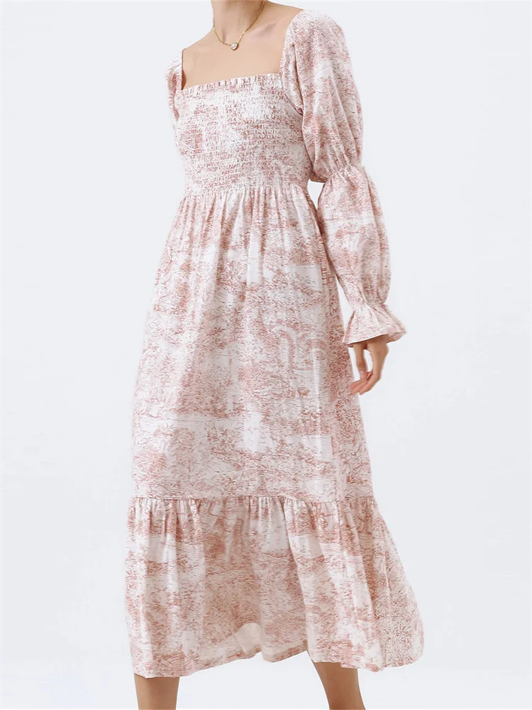 Robe longue à volants à manches bouffantes pour femmes, robe florale vintage, décontractée, bohème, initiée au hors, printemps, automne