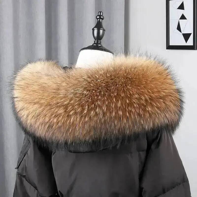100% réel naturel fourrure de raton laveur écharpe femmes hiver mode luxe chaud haute qualité col de fourrure pour manteau bande à capuche grand silencieux