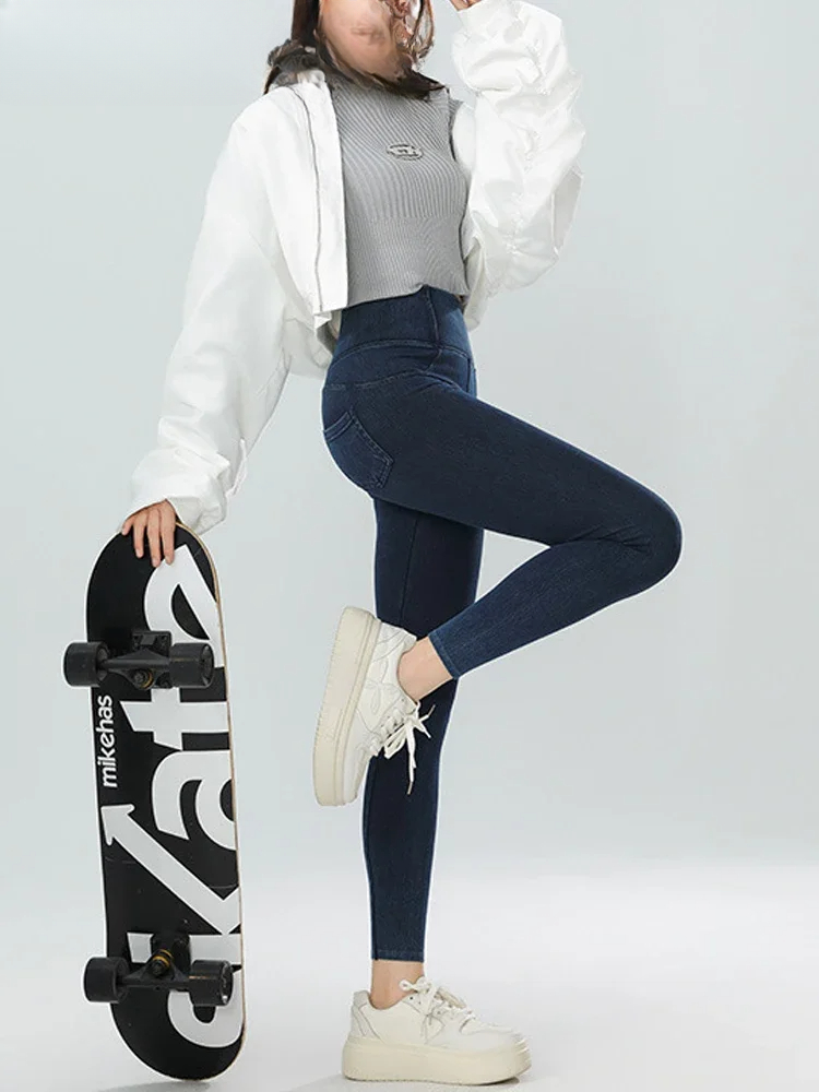 2025 nouveau Jean Legging Yoga Fitness Leggings femmes taille haute poche bout à bout Slim Skinny Jean serré Stretch jegging
