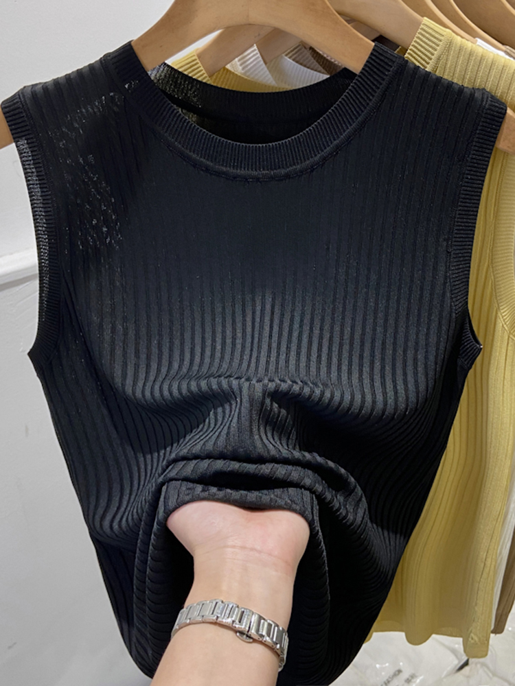 Débardeurs en tricot coréens pour femmes, hauts décontractés fins sans manches à col en V, couleur unie, nouvelle mode été 2026