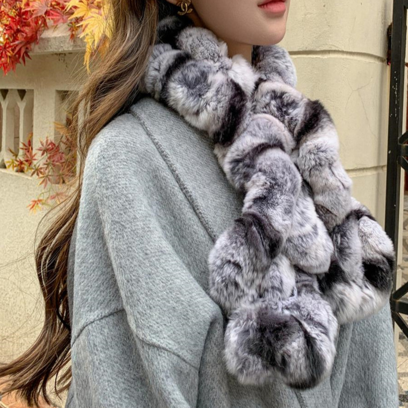 Écharpe en véritable fourrure de lapin Rex pour femmes, écharpe d'hiver en fourrure tricotée élastique pour filles, écharpes chaudes et tendance en fourrure naturelle, chauffe-cou pour dames.