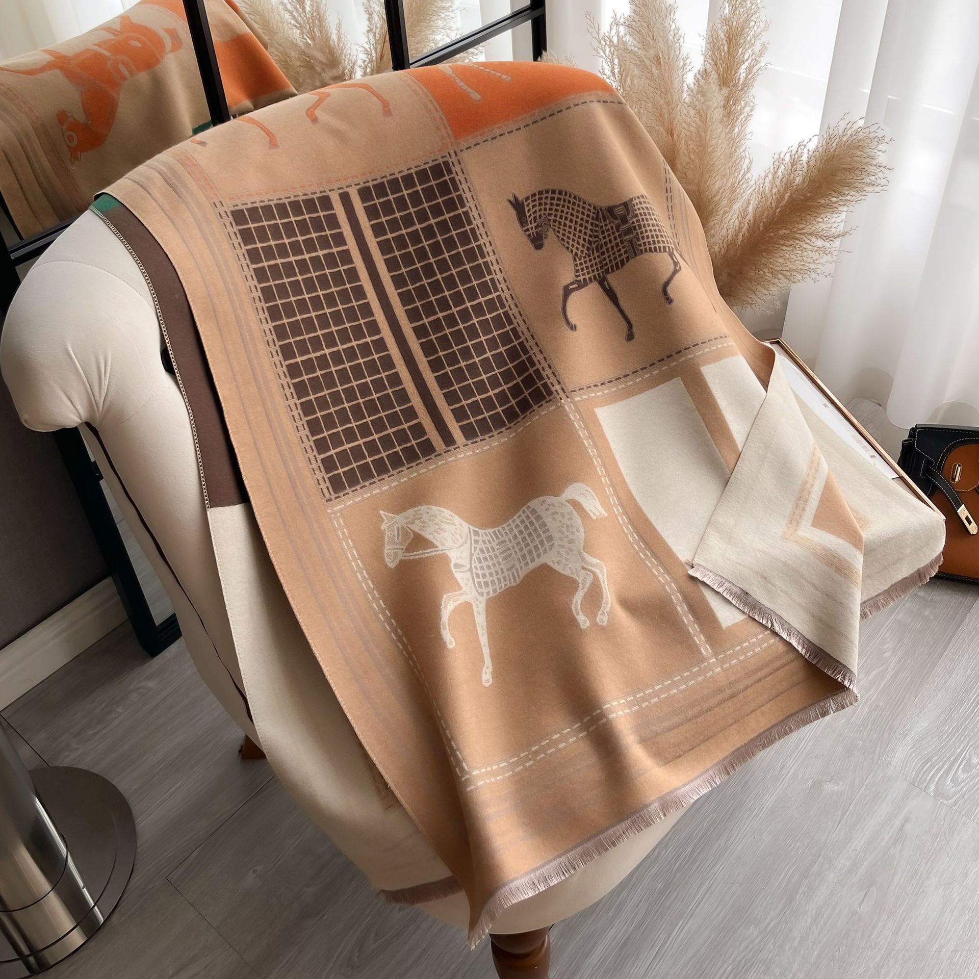 Automne hiver écharpe femmes Pashmina châles cheval imprimé enveloppes couverture en cachemire chaud épais grosses étoles pour dame en plein air Bufanda