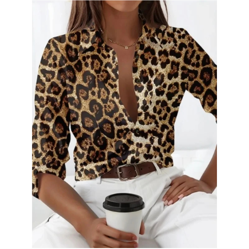 Chemise à manches longues pour femmes, ample et décontractée, motif imprimé léopard, haut personnalisé, style tendance de rue, nouvelle collection 2024