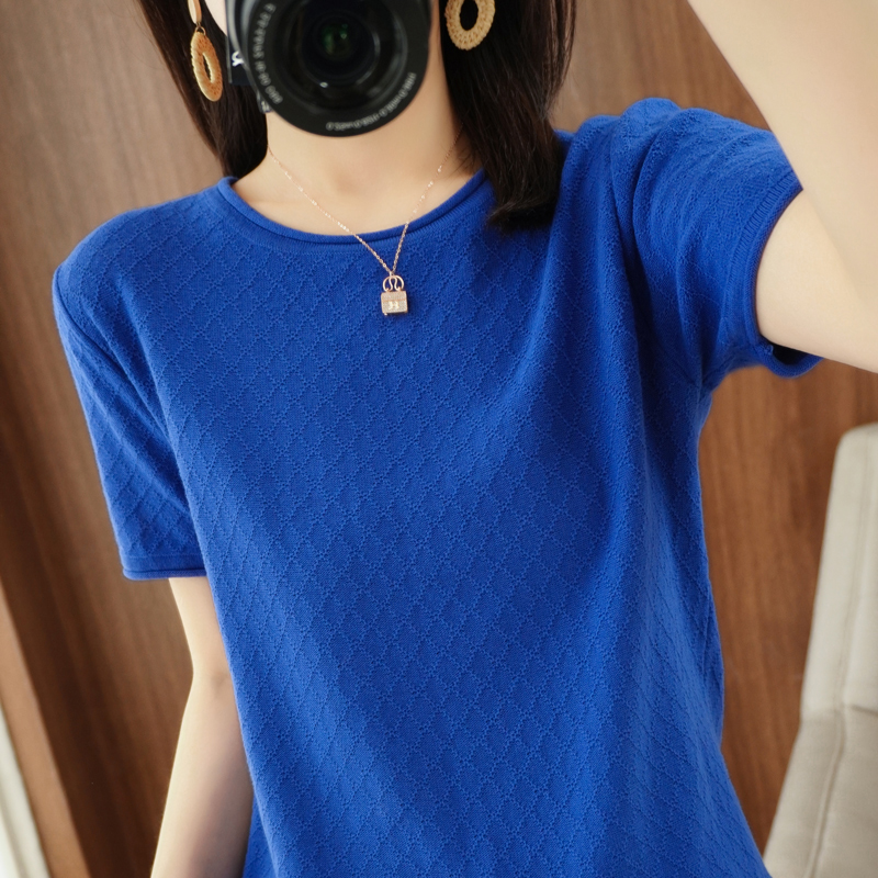 T-shirt femme printemps/été 100% coton pull à manches courtes décontracté roulé col rond dames hauts chemisier ample pull t-shirts