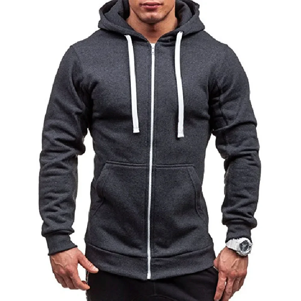 Sweat-shirt décontracté à capuche avec fermeture éclair pour homme, Cardigan de couleur unie, vestes à capuche, printemps-automne