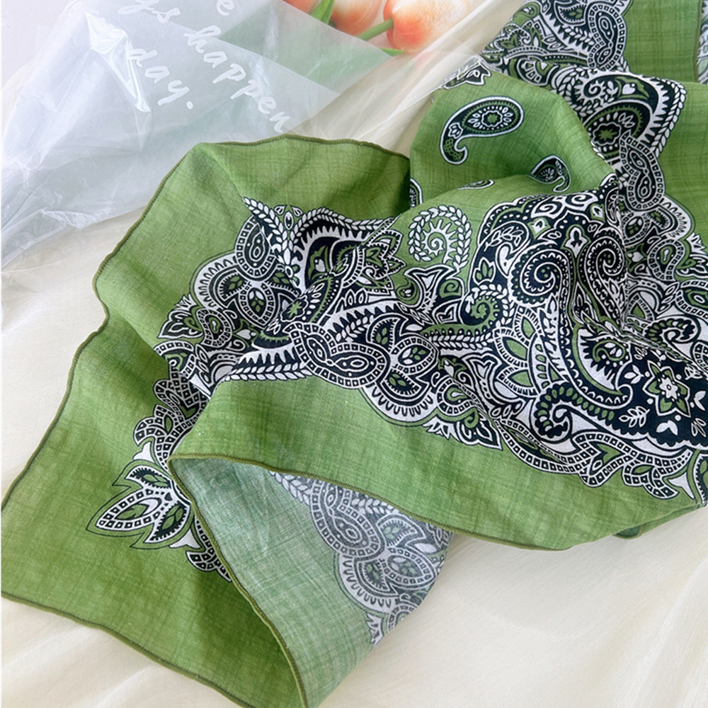 Foulard en coton et lin à imprimé floral pour femme, bandana, mouchoir carré, turban, accessoires pour cheveux, 55x55cm