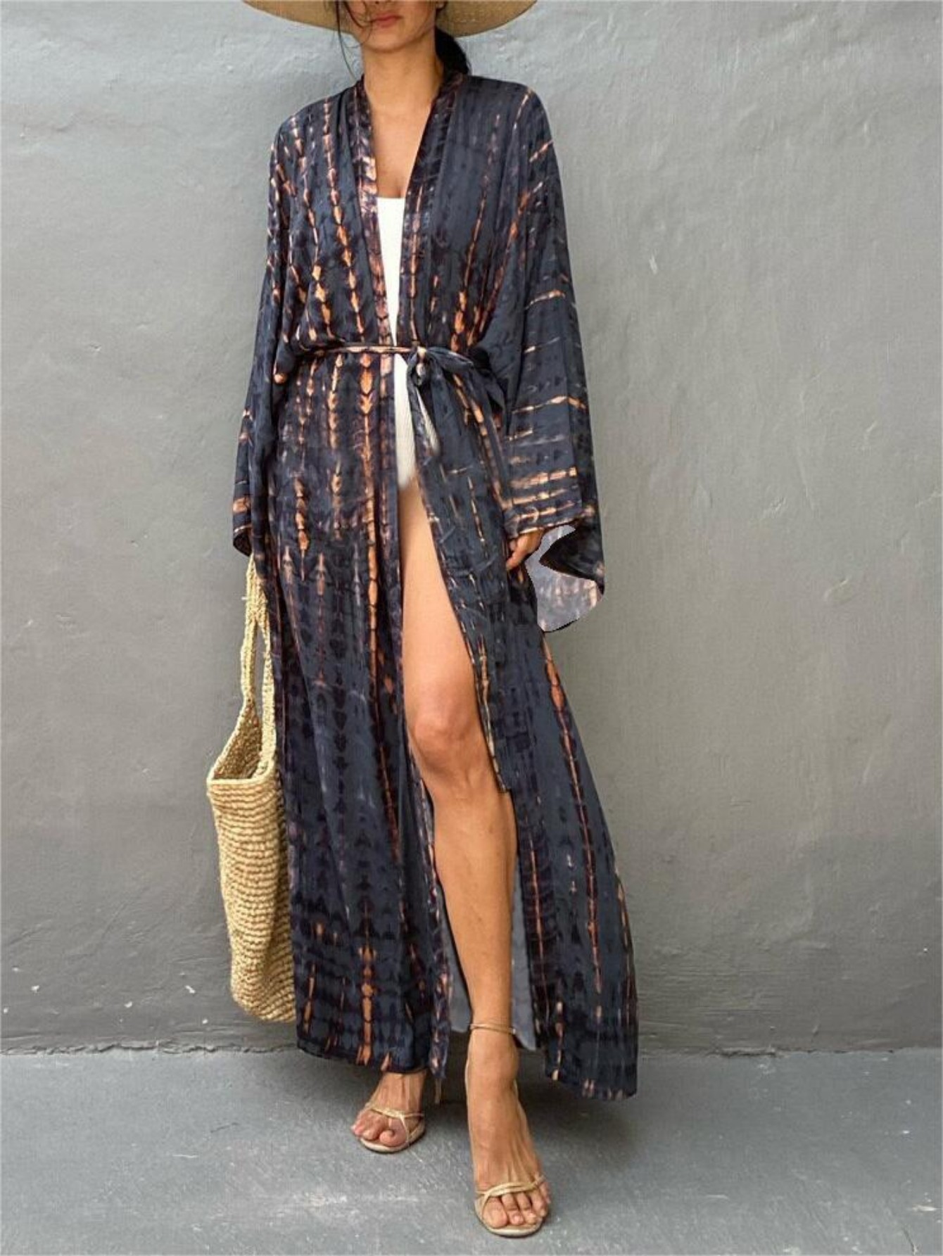 Robes Kaftan pour Femmes Grandes Tailles, Cache-maillot de bain, Robe à col en V et manches chauve-souris, Coupe ample, Caftan Marocain, Robes Mumu