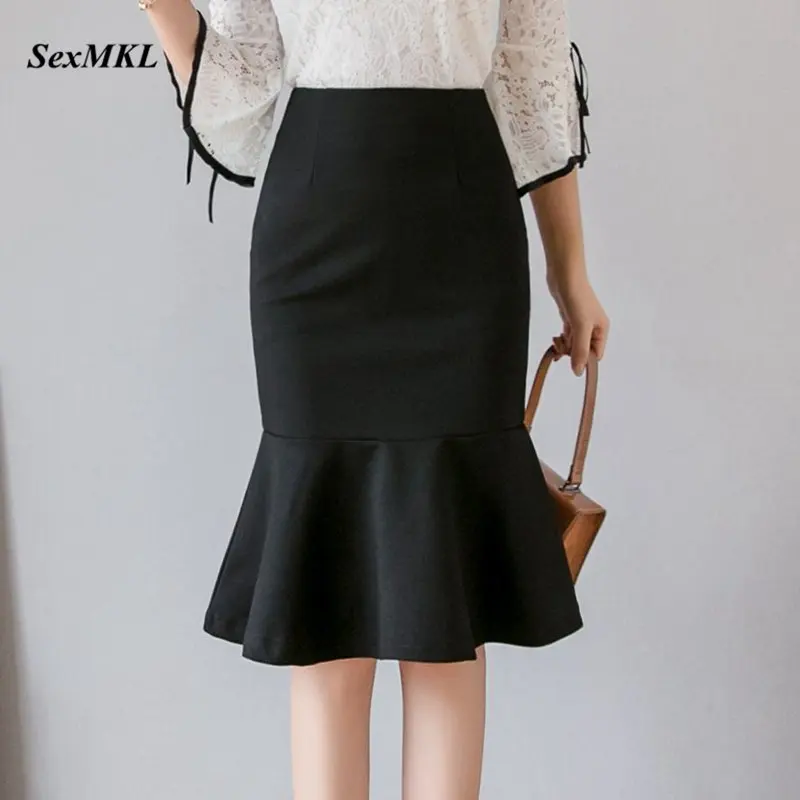 Jupe Femme Grande Taille Tendance 2026 Sexy Taille Haute Volants Moulante Style Coréen Bureau Midi Crayon