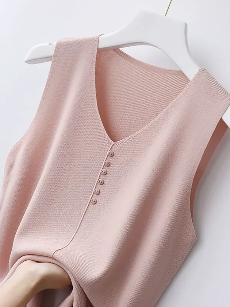 Débardeurs en tricot pour femmes, hauts décontractés fins à col en V, couleur unie, nouvelle mode été 2026