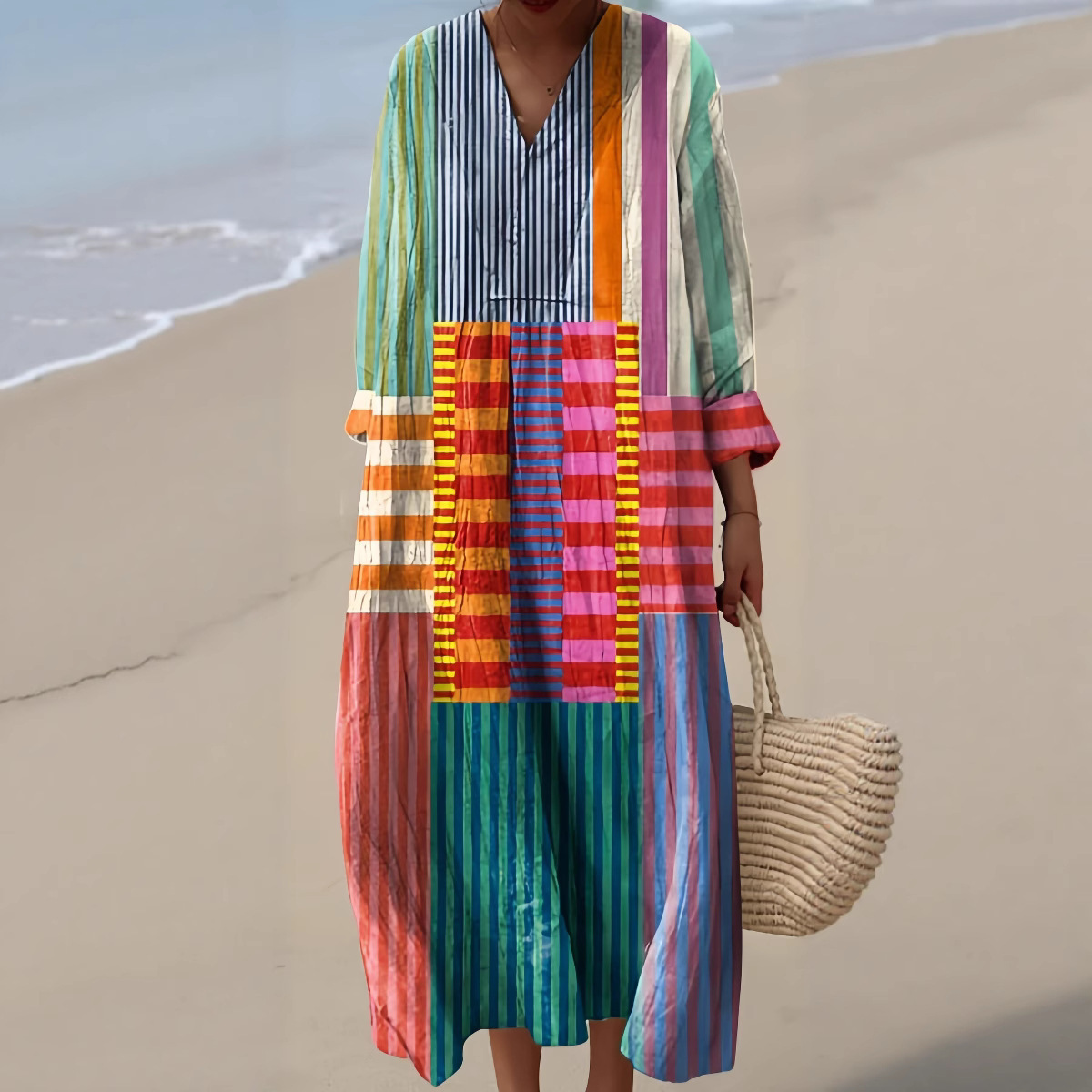 Robe chemise à manches longues pour femmes, imprimé décontracté, mode printemps-automne, élégante, col en v, robes de fête et de vacances pour femmes