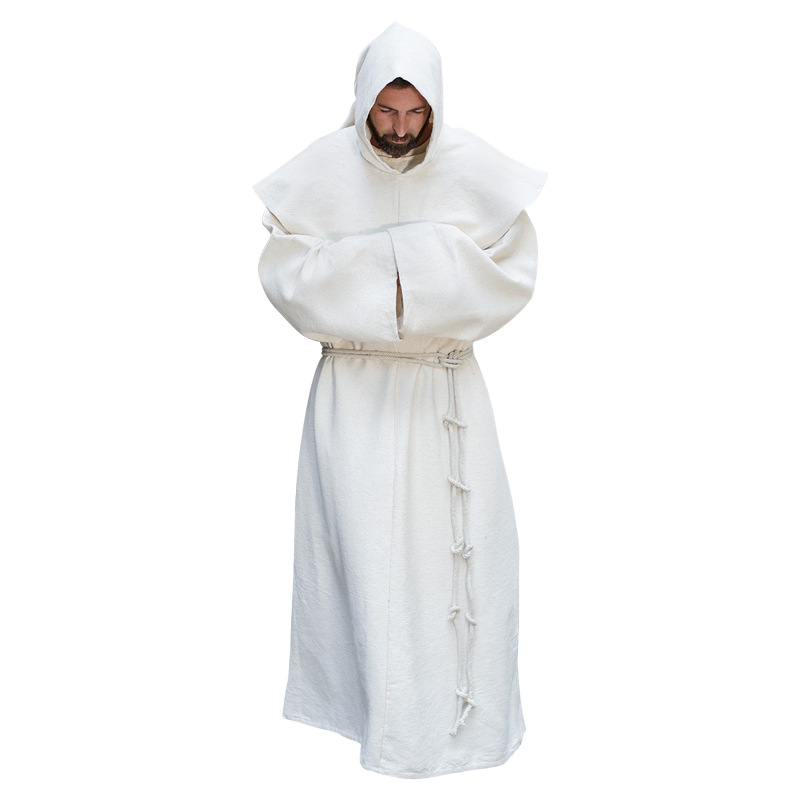 Costume de Moine Renaissance Grande Taille pour Homme, Robe Religieuse de Prêtre avec Capuche pour Fête d'Halloween