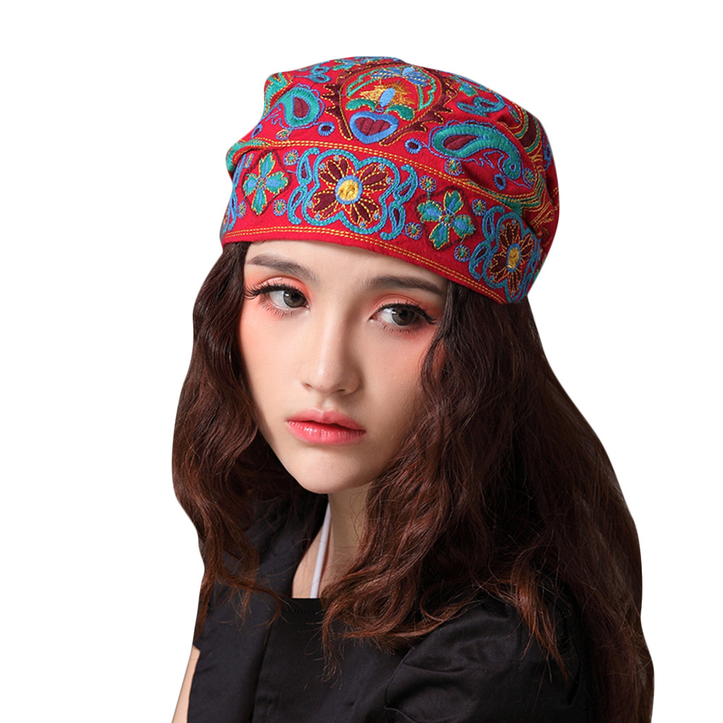 Chapeau brodé de fleurs pour femmes, style mexicain ethnique vintage, imprimé rouge