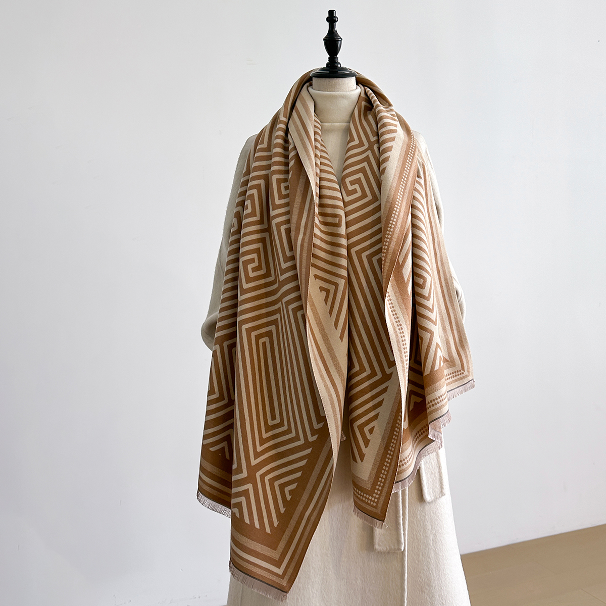 Écharpe élégante en cachemire Pashmina pour femmes, couverture et châle chauds d'hiver à franges double face