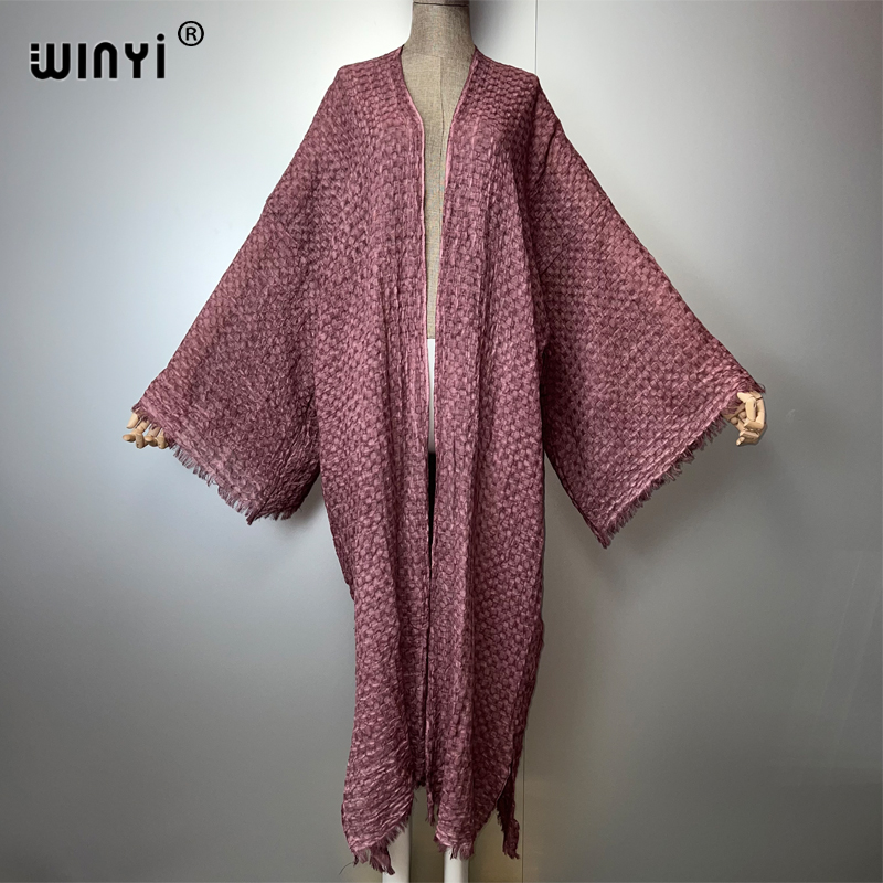 WINYI plage kimono teint à la main cardigan maillots de bain robe de soirée abaya dubaï luxe couvertures tenues de plage femmes maxi manteau caftan
