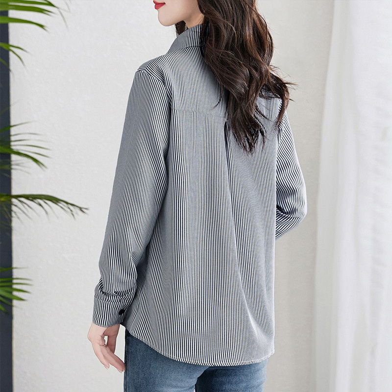 Chemise à manches longues rayée pour femme, cardigan en coton, bouton décontracté, rue haute, élégant, brodé, printemps, automne, mode, nouveau