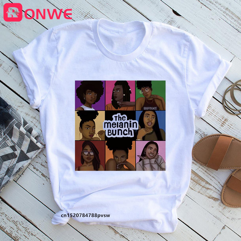 T-shirt imprimé drôle blanc africain pour femmes, belle fille, reine noire, Jules Harajuku, vêtements des années 90, drop sunshine