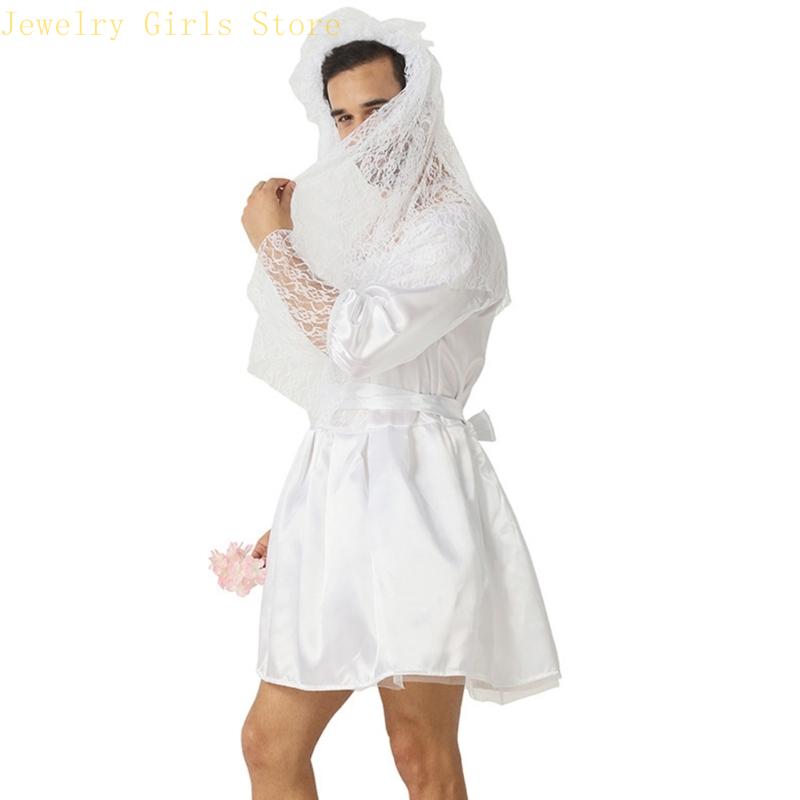 E56f Men Robe mariée Funny Bride Costume Costume Funny Novelty Fancy Dishing Outifts