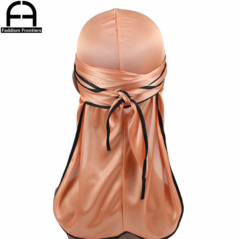 Unisexe hommes soyeux Durag noir couture soie Durags Bandanas pour hommes longue queue Doo Du Rag vague casquette