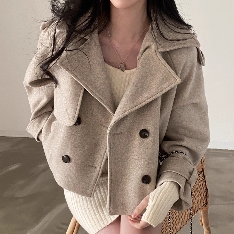 Manteaux courts en laine pour femmes, vestes mélanges à col rabattu, épais et chaud, Streetwear Y2k, vêtements d'extérieur de travail, automne hiver