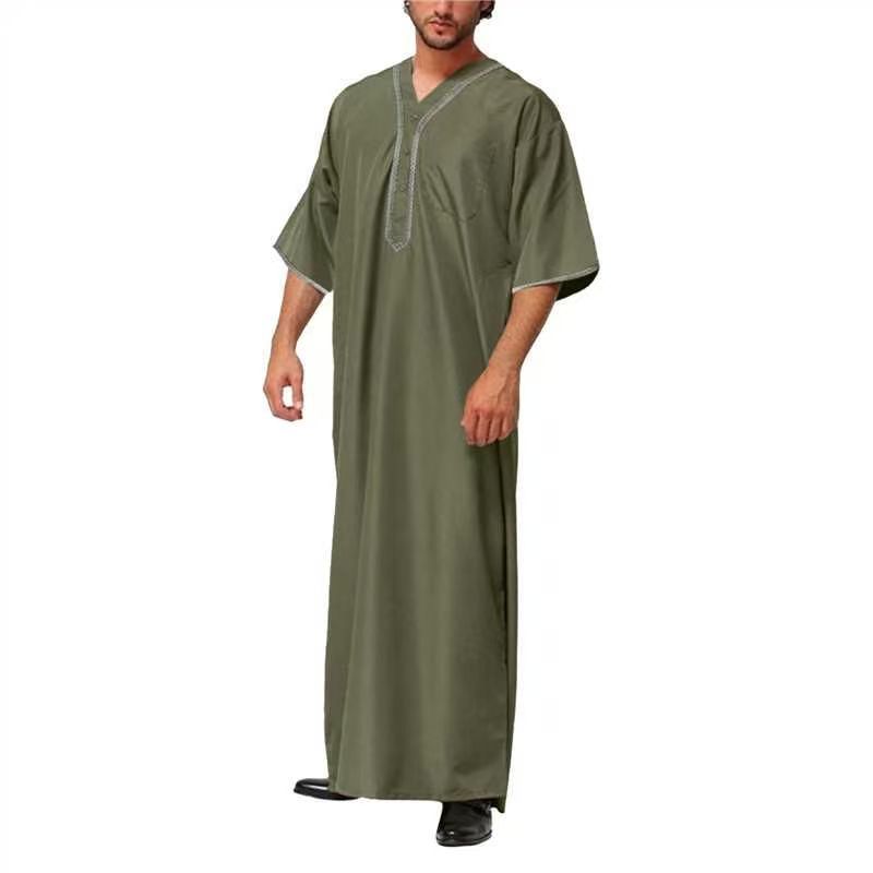 Robes musulmanes pour hommes moyen-orient arabe Ramadan bouton islamique col en v vêtements solide décontracté à manches longues T-shirt robe tunique hauts ﻿