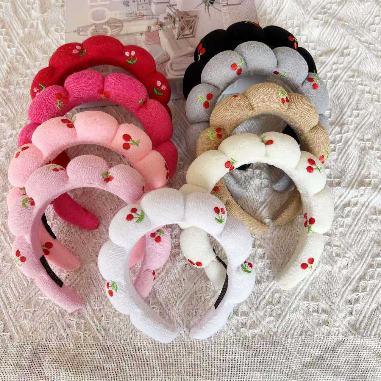 Bandeau en éponge en forme de nuage pour femmes, lavage du visage, fait à la main, serviette brodée en tissu, bandeau à bandoulière, couvre-chef de Style doux