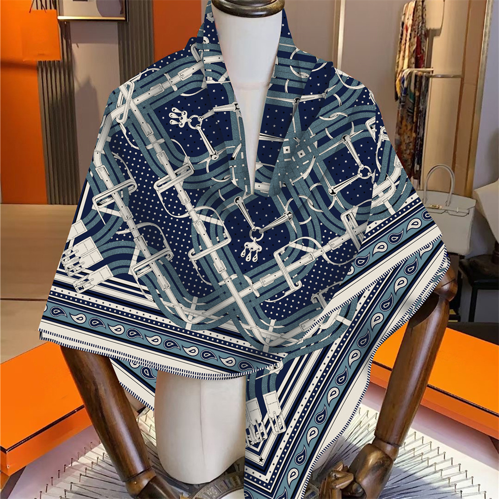 Écharpe d'hiver en soie et cachemire, châles imprimés effet fondant, pashmina chaud, foulards carrés pour femme, écharpes enveloppantes, hijab, bandana 135CM