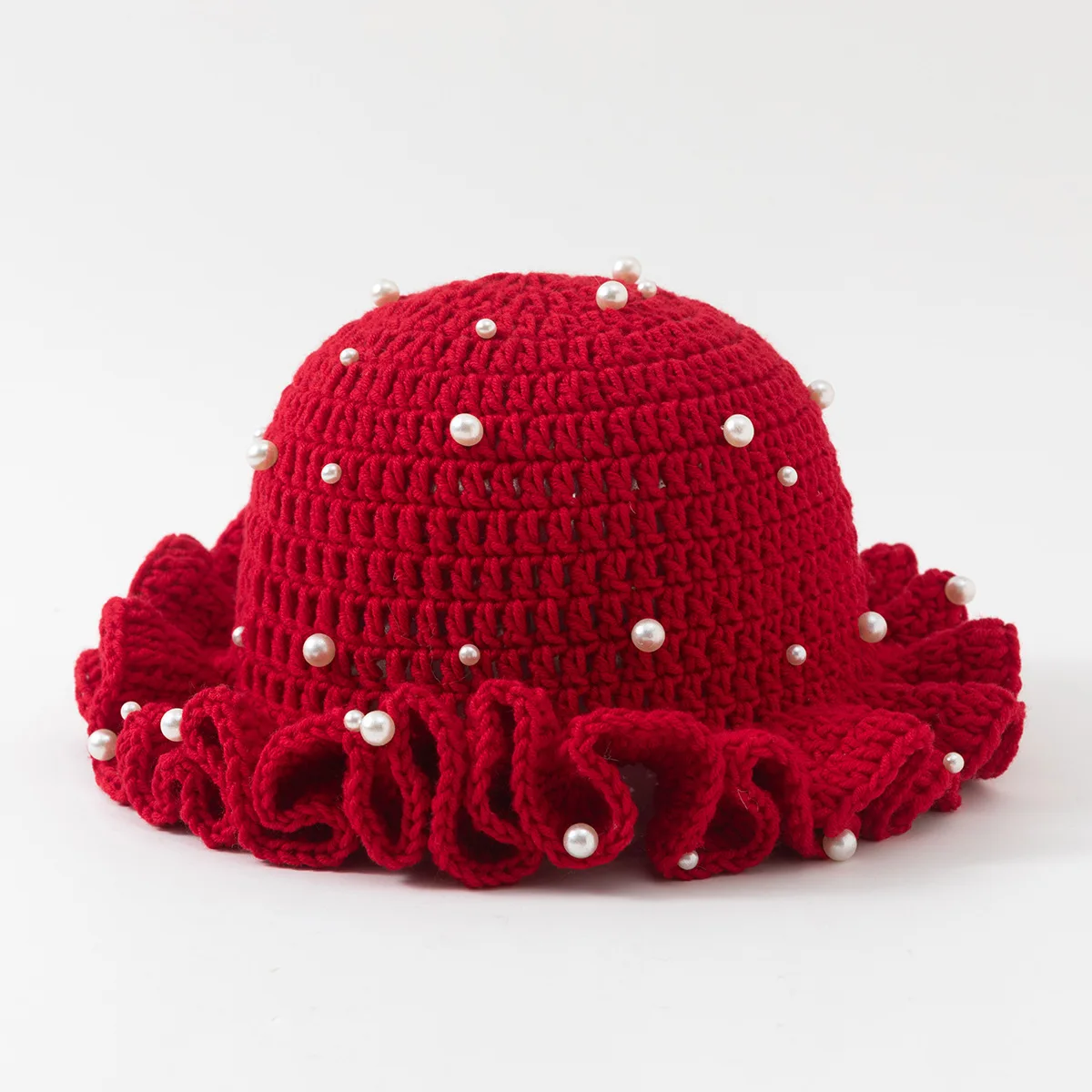Mode d'hiver femmes fille Crochet pétoncle à volants bord tricot à la main Crochet perles tricoté chapeaux adulte à la mode bonnet tricoté chapeau