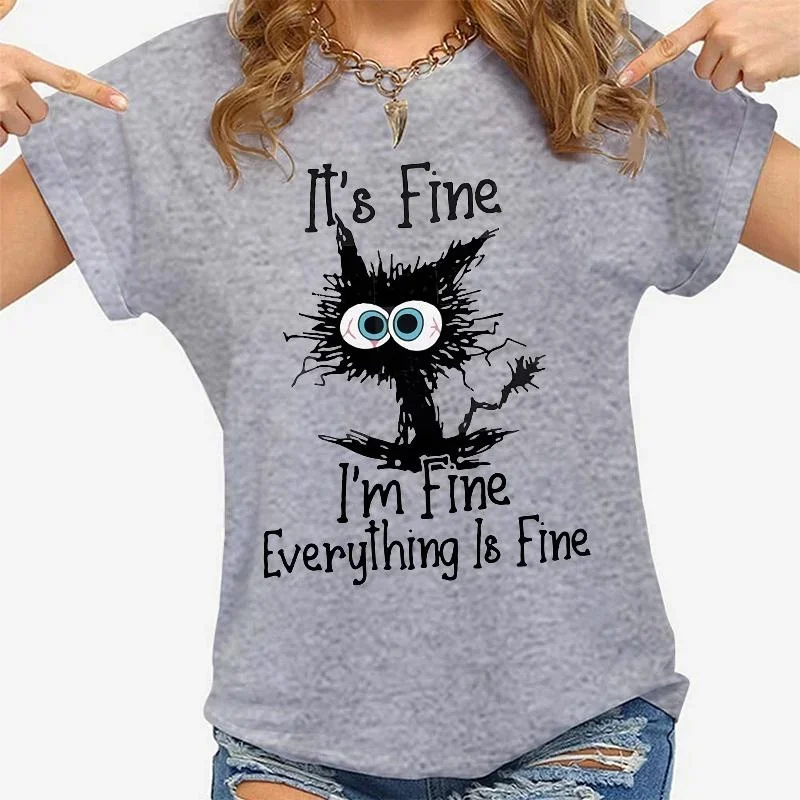 Femmes vêtements chat c'est bien, je vais bien tout est bien imprimé T-shirts été décontracté mode personnalisé femme vêtements