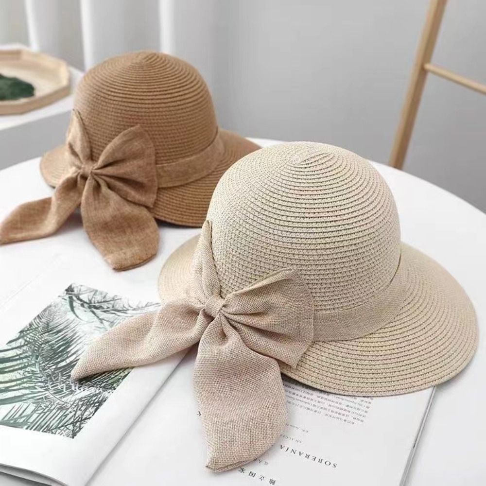 Chapeau de soleil d'été anti-UV avec nœud, respirant, pour la plage, chapeau bob décontracté et tendance pour femmes, chapeau de paille Panama