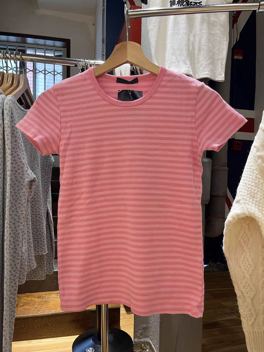 Économie rayés à manches courtes pour femmes, t-shirts minces pour femmes, col rond, style preppy, doux et mignon, t-shirt tout match, coton, printemps, Y2K