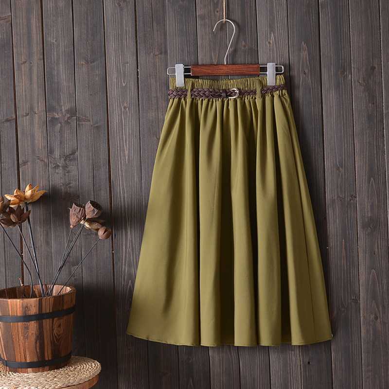 Jupe plissée mi-longue avec ceinture pour femme, taille haute, style coréen, collection été 2020