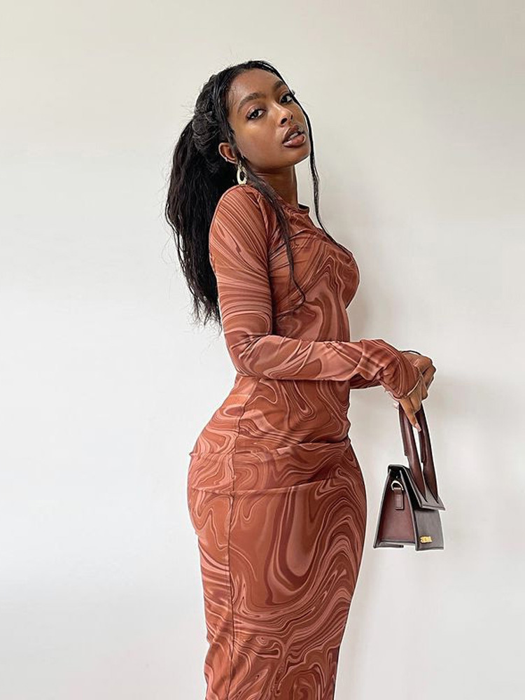 Robes De soirée moulantes à manches longues pour femmes, vêtements De soirée, col rond, mi-mollet, Sexy, tenues une pièce, Streetwear