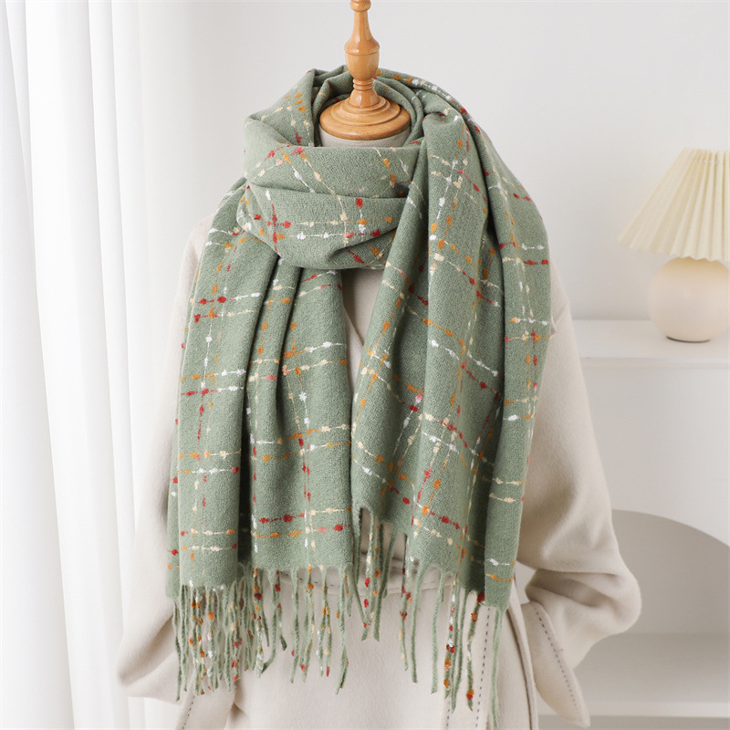 Mode coréenne Plaid cachemire écharpe pour femmes hiver chaud Pashmina dame châles et enveloppes décontracté gland Bufanda silencieux couverture
