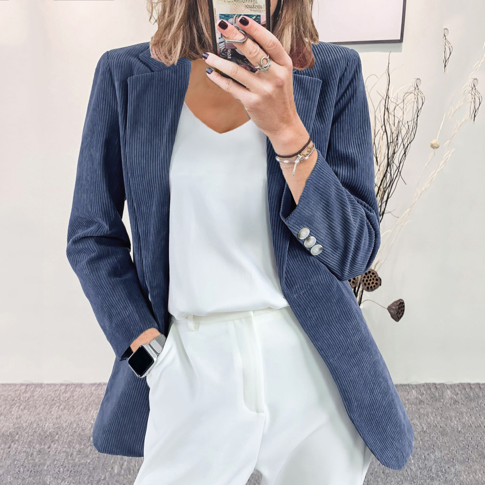 Cardigan en velours côtelé pour femme, vêtement Slim, solide, décontracté, blazer européen et américain, petite veste de costume, nouvelle collection automne hiver