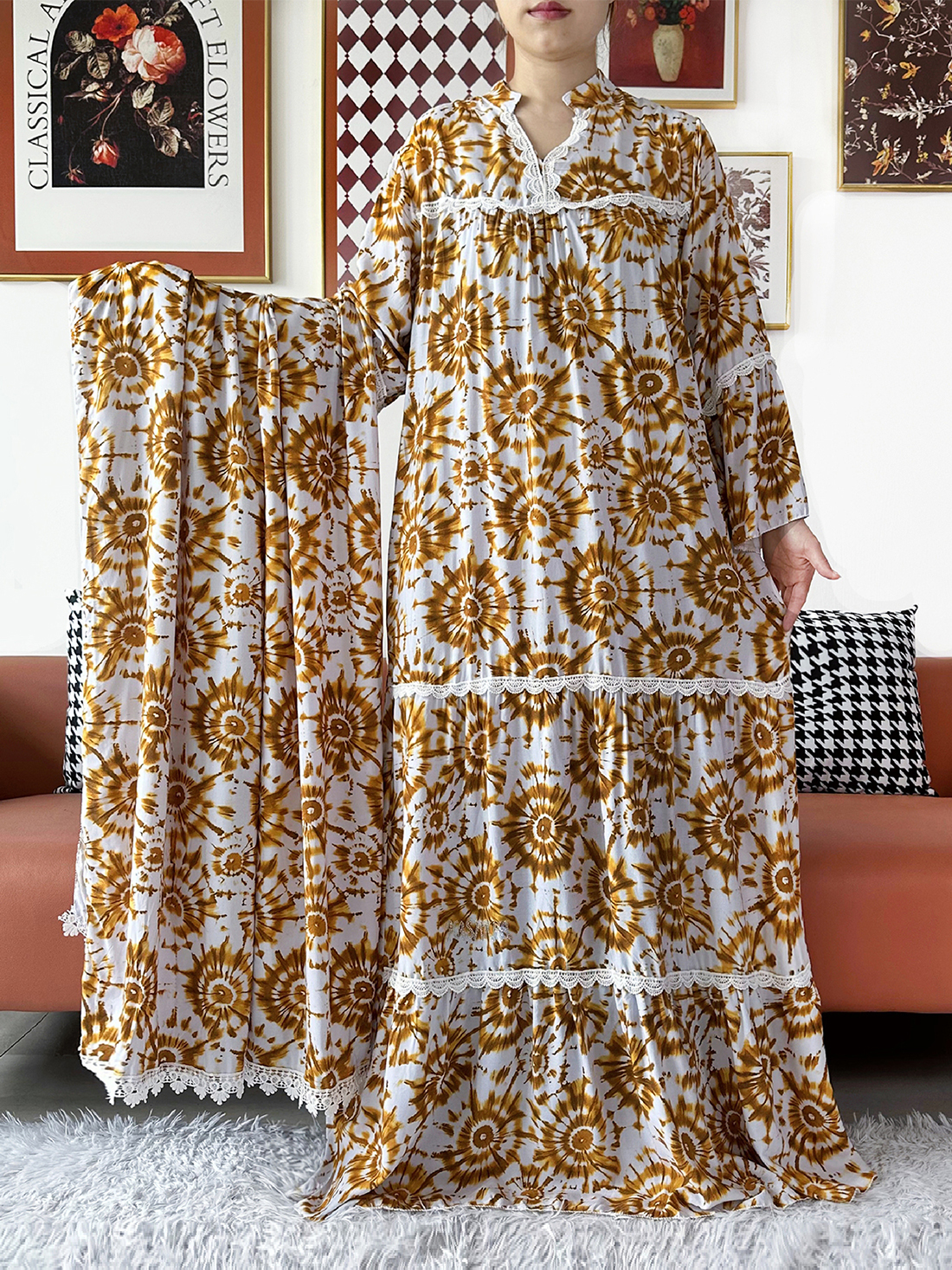 2026 Latest Women Party Kashkha Dress Turtleneck Traditonal Abaya Cotton Abaya African Boubou Muslim Loose Kaftan Maxi Dress