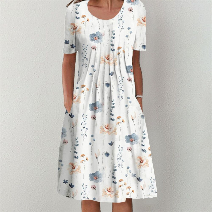 Robe élégante femmes tempérament décontracté robe femmes manches courtes robes amples week-end vacances