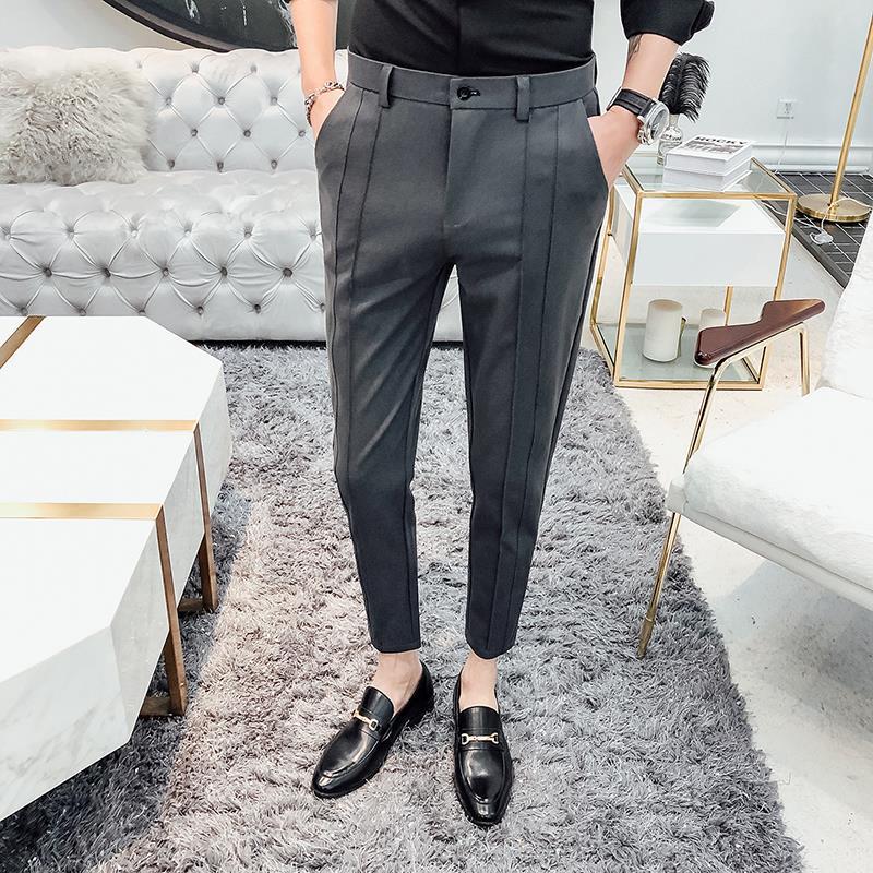 Pantalon de costume pour hommes, en coton plissé, coupe cintrée, de luxe, fin, décontracté, vêtements d'été, robe de styliste, bon marché, offre 2025