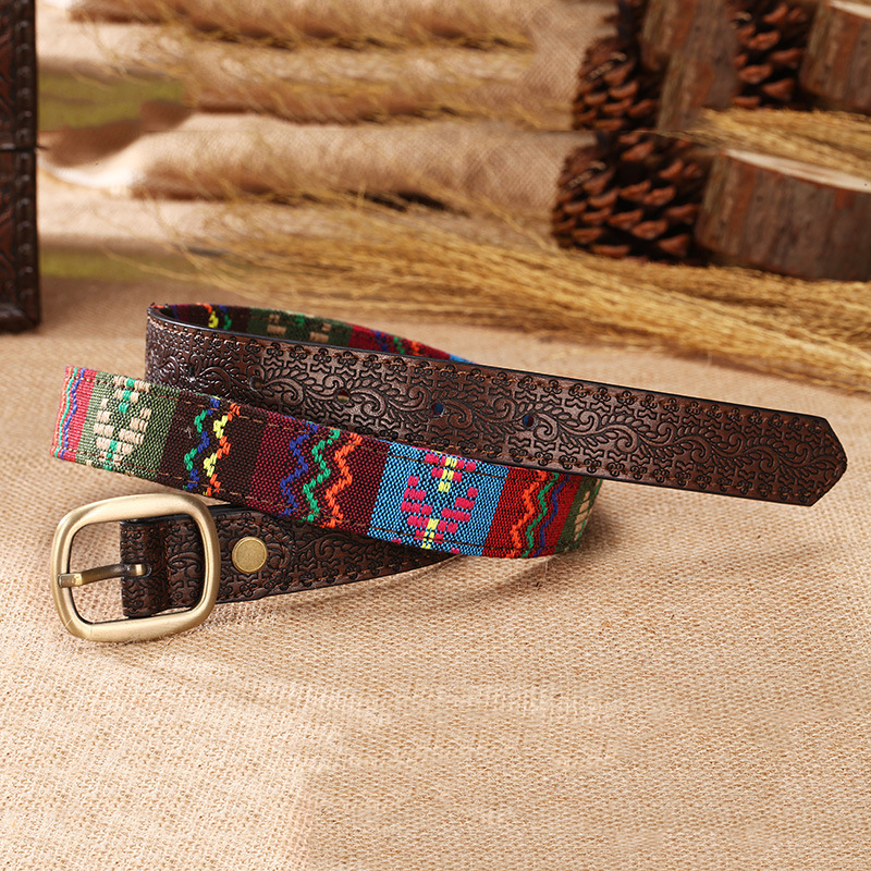 Ceinture florale sculptée de Style ethnique pour femmes, broderie colorée en cuir PU, accessoires Vintage, ceinture de marque de styliste
