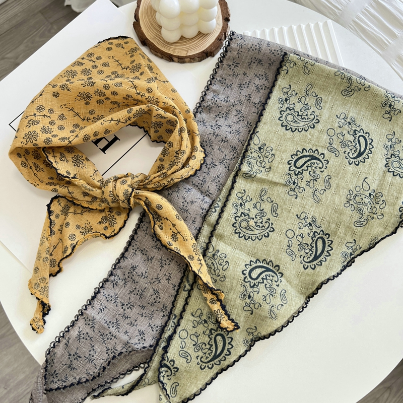 Été imprimé fleur cou écharpe châle Triangle cheveux tête enveloppement bandeau mouchoir cheveux cravates Bandanas ruban de cheveux pour les femmes