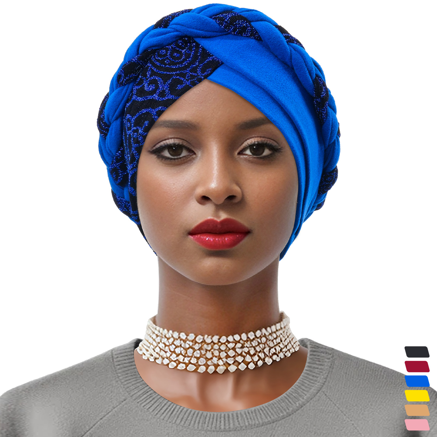 Turban à Tête Ronde pour Femme Musulmane, Bonnet Imprimé Tressé, Décor Arabe, Hijabs à la Mode, Couverture de Sauna