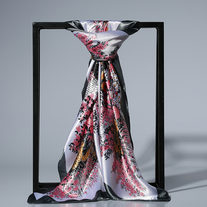 Foulard en Satin de soie pour femmes, 90cm, à la mode, bandeau imprimé Floral, Hijab, châles carrés pour le cou