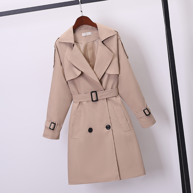 Kaki Double boutonnage femmes coupe-vent printemps/été coréen mince col rabattu dames vêtements d'extérieur grande taille Trench-Coat décontracté