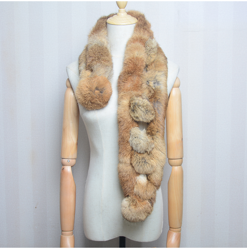 Femmes hiver lapin fourrure écharpe 100% naturel lapin fourrure mode chaud et doux foulard en gros Pompon fourrure foulards bandeaux
