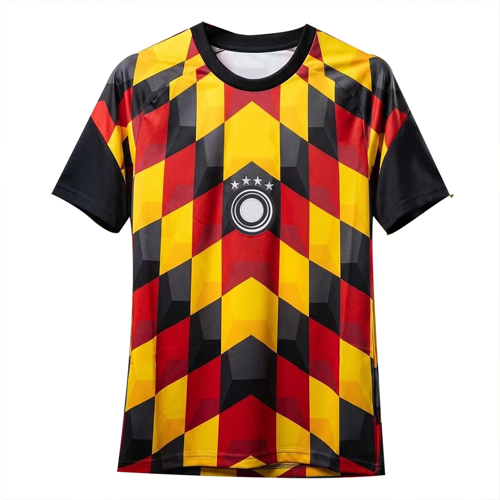 Maillot de football à carreaux noir Allemagne 2026, col rond, confortable, respirant, manches courtes, unisexe, style streetwear, vêtements de sport