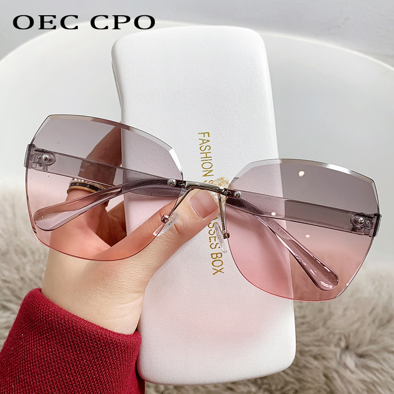 Lunettes de soleil carrées sans monture pour femme, verres dégradés, lunettes rétro punk, nuances UV400, lunettes femme, mode