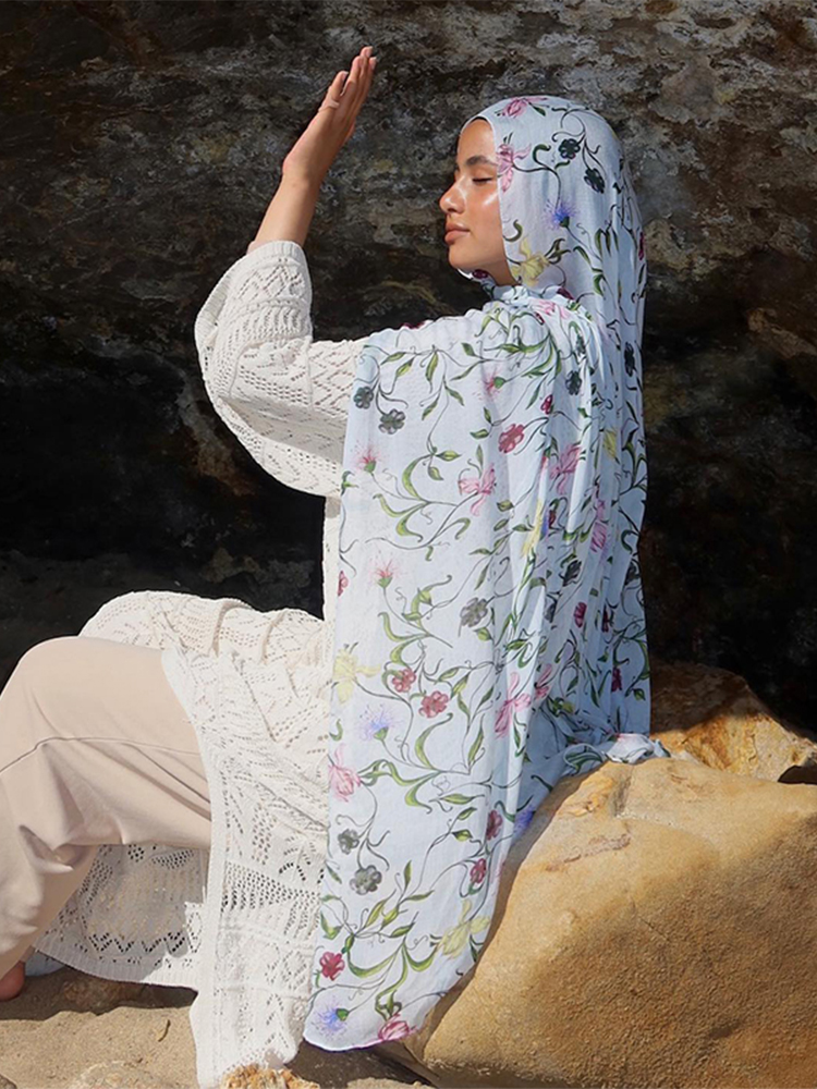 Ramadan Hijab pour femmes bohème imprimé fleuri châle aquarelle doux musulman Hijabs léger enveloppement écharpe foulard été plage