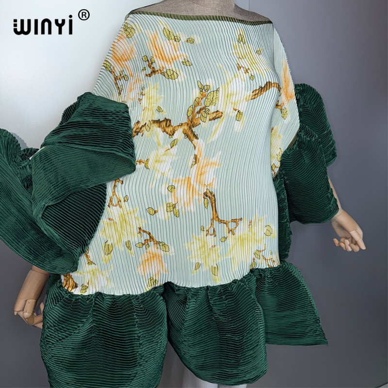 Robe Courte Plissée Élastique WINYI pour Femme – Élégante Robe de Plage, Kaftan, Abaya, Mode Musulmane, Tenue de Soirée de Luxe pour Dubaï