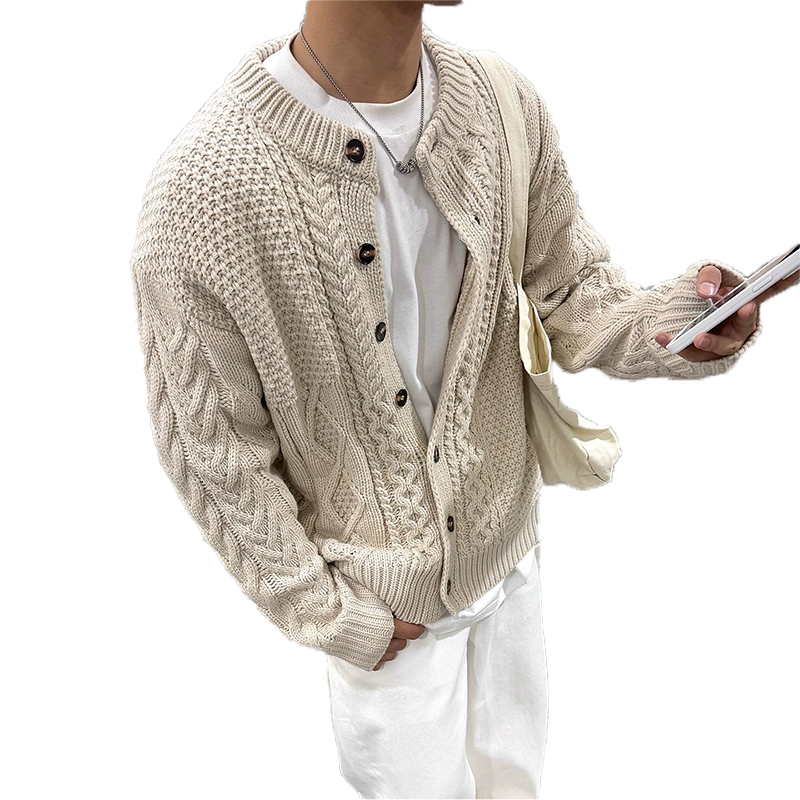 Hommes tricoté Cardigan veste à manches longues couleur unie luxe texturé pull manteaux coréen tendance Premium qualité tricots M-2XL